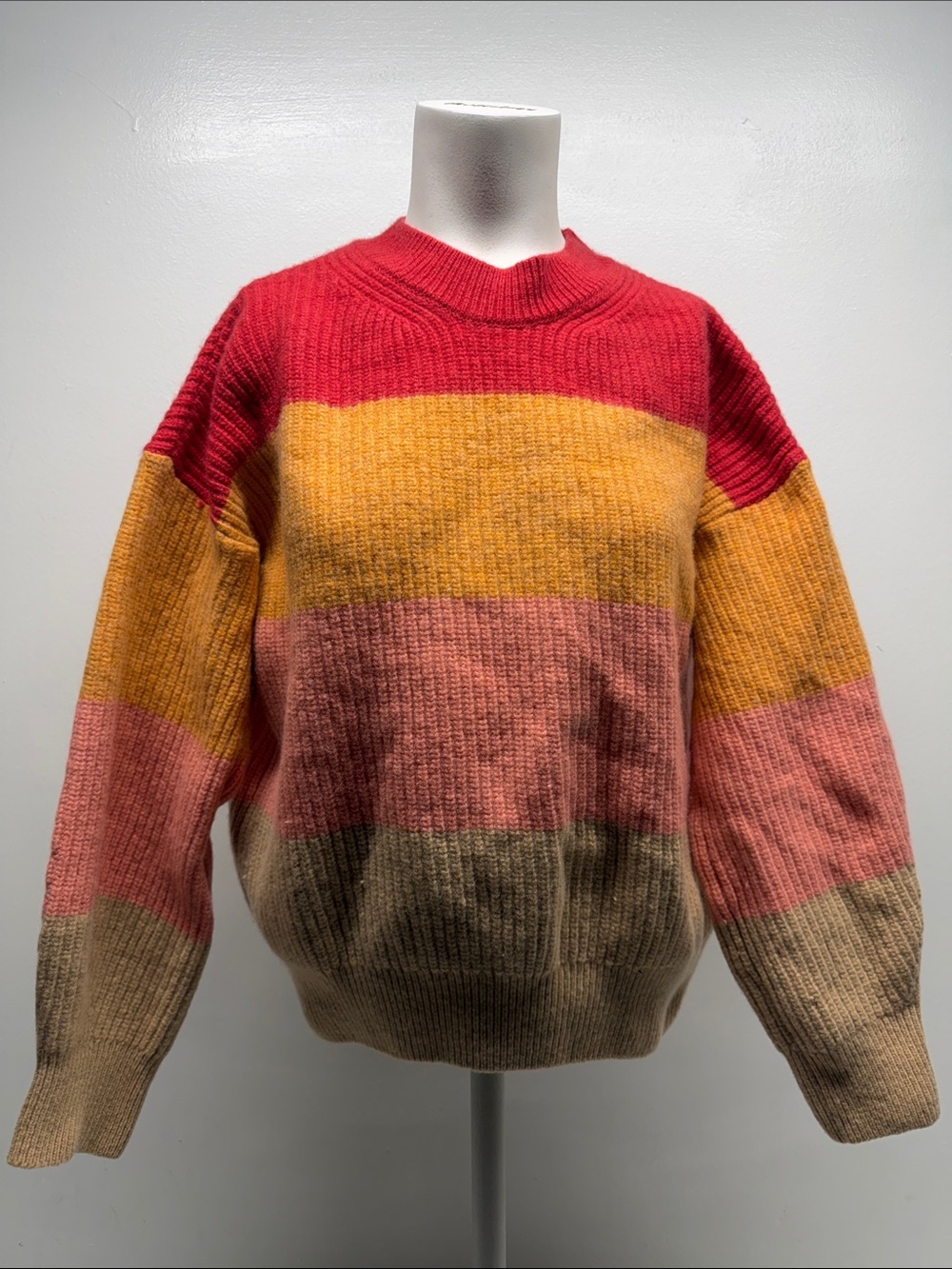Barbour Ula Knit Jumper Sweater Top Long Sleeve Wool Colorblock Striped Size 8